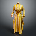 Elegant Traditional Yellow Dress With Long Sleeves Belted Waist And Flowing Skirt