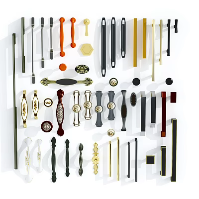 Assorted Door Handles Featuring Different Styles Decorative Designs And Color Options 3d model