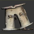 Old Rusty Metal Component With Peeling Paint Two Connecting Ports On Square Base