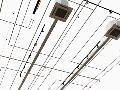 Ceiling Mounted Air Conditioner Air Outlets In Structural Design With Suspended Ceiling And Pipes 3d model