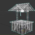 Rustic Wooden Garden Well Decor With Sloped Roof Crossed Planks And Rope Bucket