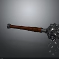 Spiked Mace Weapon With Red Handle And Metal Head Featuring Sharp Spikes And Round Protrusions