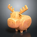 Wooden Moose Shaped Decorative Furniture Piece With Orange Finish And Antlers