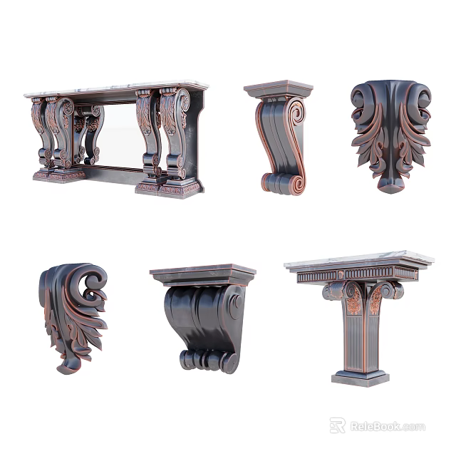 Classical Ornate Carved Capitals With Scrolls And Leaves Architectural Decorative Design Various Styles 3d model 