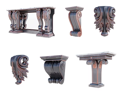Classical Ornate Carved Capitals With Scrolls And Leaves Architectural Decorative Design Various Styles 3d model