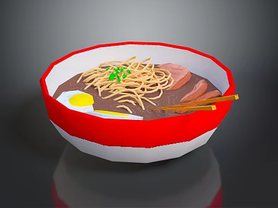 Delicious Ramen Bowl with Noodles Egg Meat Scallions and Chopsticks 3d model