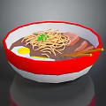 Delicious Ramen Bowl with Noodles Egg Meat Scallions and Chopsticks