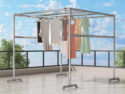 Metal Clothes Rack With Multiple Hangers For Balcony Outdoor Use 3d model