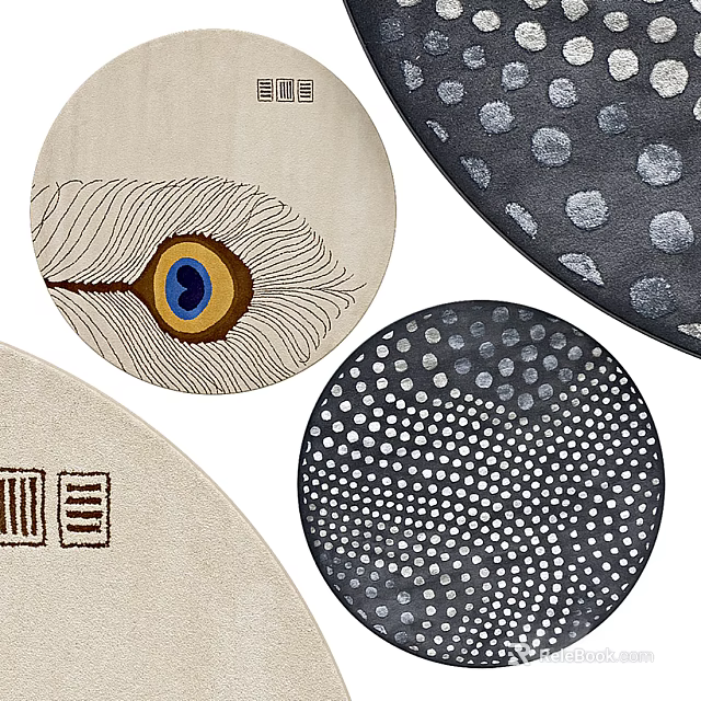 Round Rugs Featuring Peacock Feather Polka Dot And Geometric Line Patterns For Decor 3d model 