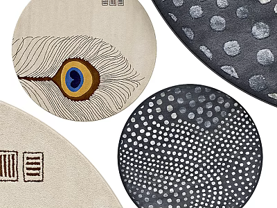Round Rugs Featuring Peacock Feather Polka Dot And Geometric Line Patterns For Decor 3d model