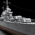 Detailed Battleship Model With Gray Hull Superstructure And Turrets On Display Stand