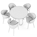 Modern Round Wooden Table Set with Four Upholstered Chairs and Metal Legs