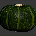 Fresh Green Pumpkin With Striped Surface And Yellow Stem On Dark Background 3d model