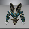 Character And Mythical Creature Design With Blue Exoskeleton Gold Accents Green Gems And Sharp Claws