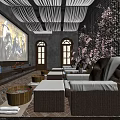 Luxury SPA Sauna Interior Design with Rattan Loungers Starry Sky Ceiling and Large Screen