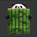 Adorable Panda Character Holding Bundled Green Bamboo Stalks On Black Reflective Surface