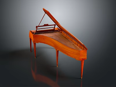 Classical Wooden Grand Piano With Curved Body And Elegant Wooden Legs 3d model