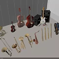 Varied Musical Instruments Collection With Violins Cellos Guitars Horns And Wind Instruments