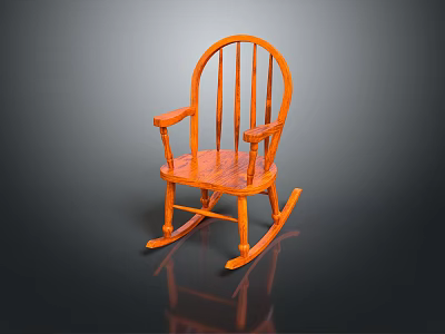 Elegant Orange Wooden Rocking Chair With Classic Design And Curved Armrests 3d model