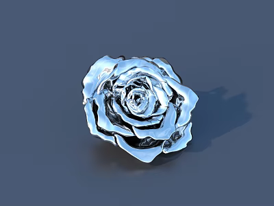 Intricate Silver Metal Rose Sculpture With Detailed Petal Design And Artistic Craftsmanship 3d model