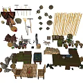 Creative Garden Decorative Items with Bamboo Crafts Garden Tools Clay Pots and Woven Decorations