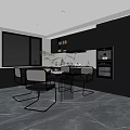 Modern Restaurant Interior Featuring Black Cabinets Dining Table Metal Chairs And Large Window 3d model