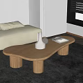 Japanese-style cloud tea table special-shaped tea table solid wood coffee table pottery pot utensils flannel carpet 3d model