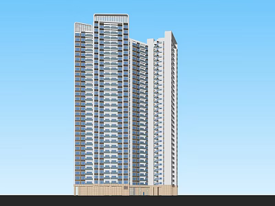 Modern High Rise Residential Building With Multiple Towers Glass Curtain Walls And Blue Sky Background 3d model