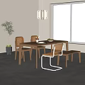 Modern Wooden Dining Table Set With Wicker Chairs Bench And Natural Light 3d model