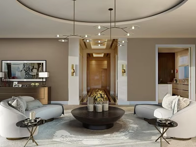 Elegant Modern Sofa And Coffee Table Set With Decorative Vases Side Tables And Chandelier 3d model