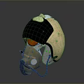 Military Weapon Helmet With Black And Beige Shell Visor Respirator And Accessories