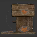 Wooden Birdhouse For Birds With Autumn Maple Leaves On Cracked Wooden Base