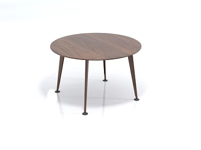 Modern Round Wooden Coffee Table With Slim Metal Legs And Walnut Finish 3d model