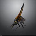Mythical Insect Creature With Black Body Orange Yellow Wings Green Eyes And Long Antennae