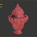 Elegant Red Decorative Urn With Intricate Lid And Swirled Patterns Design