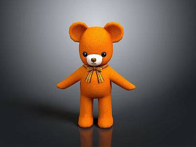 Cute Orange Plush Teddy Bear With Yellow Bow Tie And White Nose 3d model
