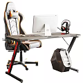 Modern Desk Setup With Ergonomic Chair Computer Monitor Headphones And PC Tower
