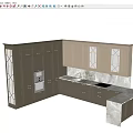 Dark And Light Gray Kitchen Cabinets With Glass Doors And Marble Countertop