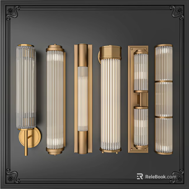 Modern Brass Wall Lamps With Transparent Glass Shades And Vertical Striped Design 3d model 