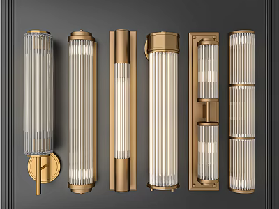Modern Brass Wall Lamps With Transparent Glass Shades And Vertical Striped Design 3d model