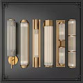 Modern Brass Wall Lamps With Transparent Glass Shades And Vertical Striped Design