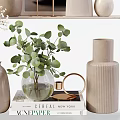 Elegant Decorative Ornament Set With Vases Green Plants and Books in Minimalist Style