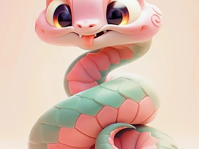 Year of the Snake Mascot Year of the Snake Online Red Pushcard Spring Festival Meichen Year of the Snake Online Red Cute Snake Country Korea Meichen 3d model