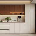 Modern Wine Cabinet Interior With Wooden Panels White Cabinets And Built In Lighting