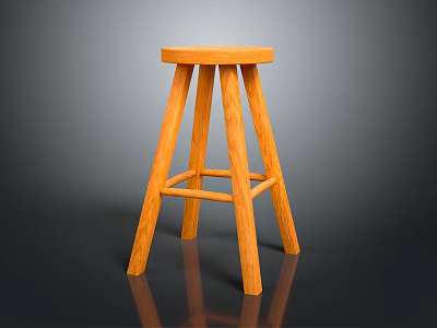 Simple Wooden Stool Furniture with Light Wood Finish and Four Legs Design 3d model