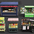 Colorful Food Stalls Featuring Fresh Fruits Vegetables Ice Cream And Refreshments