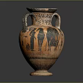 Ancient Greek Amphora With Black Figure Decoration Orange Base And Two Handles