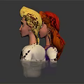 Cartoon Character Portraits With Red And Blonde Hair In Purple And White Outfits