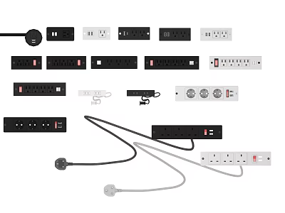 Variety Of Electrical Sockets And Power Cords 3d model