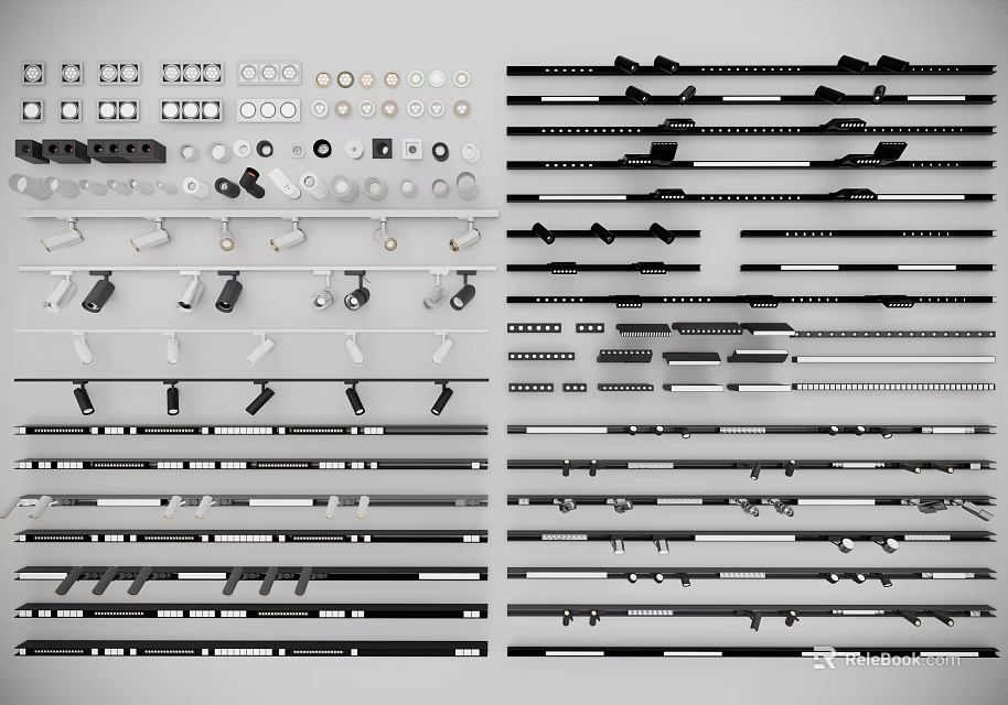 Various Styles of Downlights and Spotlights with Mounting Accessories and Components 3d model 